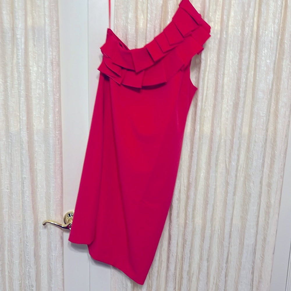 NWT Trina Turk Pink One Shoulder Ruffle Dress New Size 6.